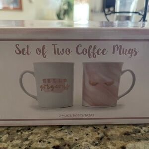 Coffee Mug Set with Pink and Gold Accents
